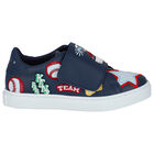 Navy Blue Varsity Tiger Logo Trainers, 1, hi-res